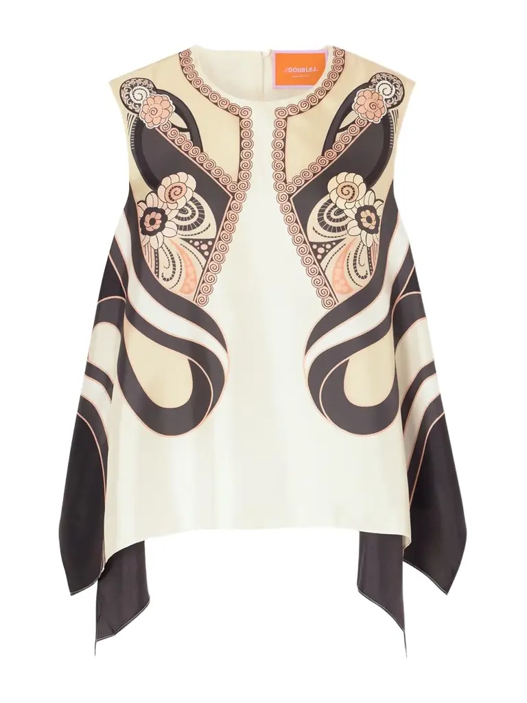 La DoubleJ San Carlo Asymmetric Printed Silk-twill Blouse