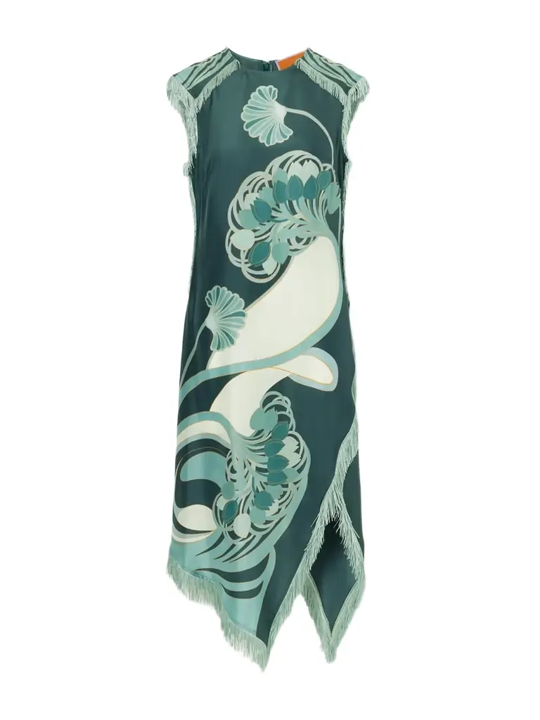 La DoubleJ Fringed Printed Silk-satin Midi Dress