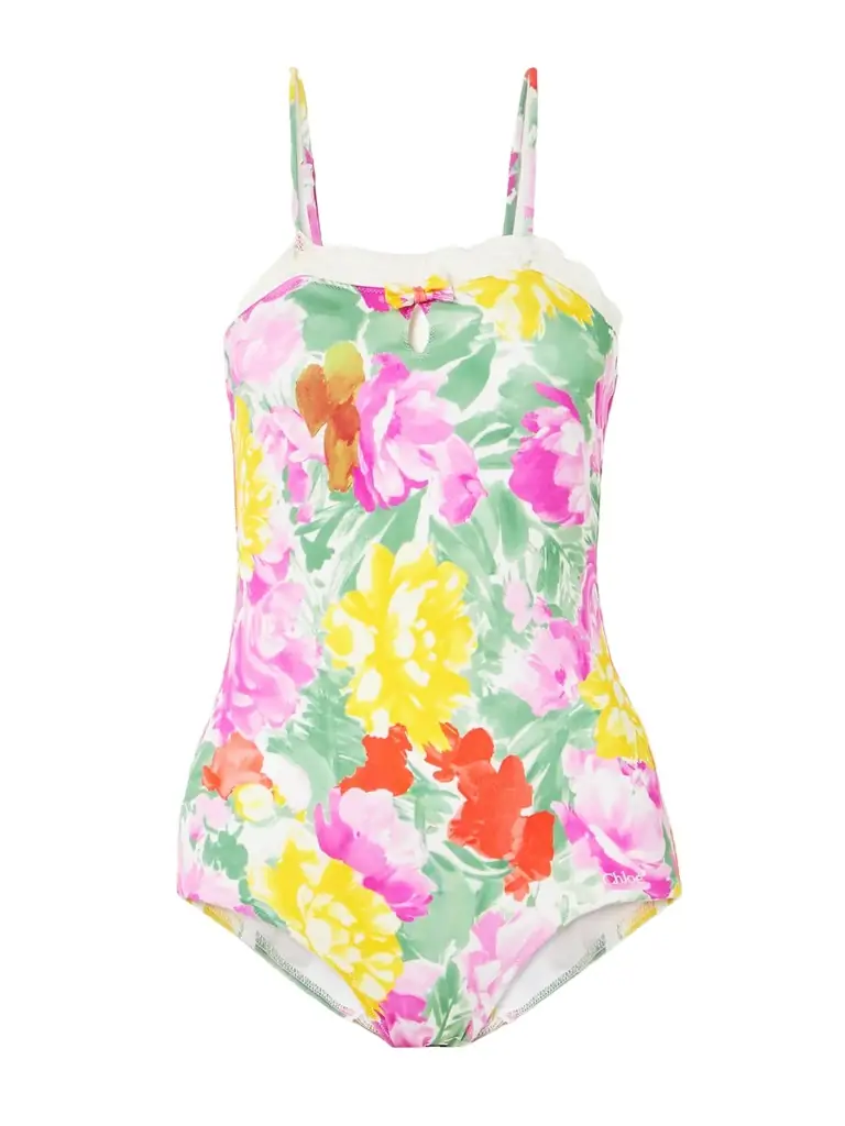 Chloé Lace-trimmed Floral-print Swimsuit