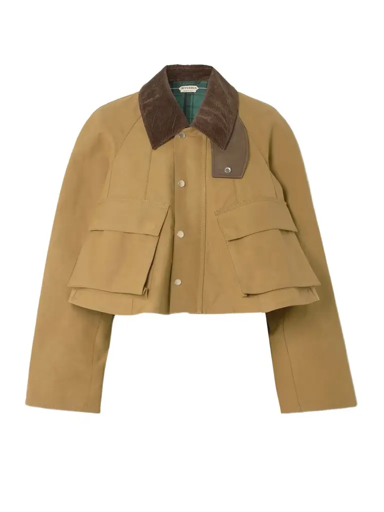 JW Anderson Cropped Corduroy-trimmed Waxed-cotton Jacket