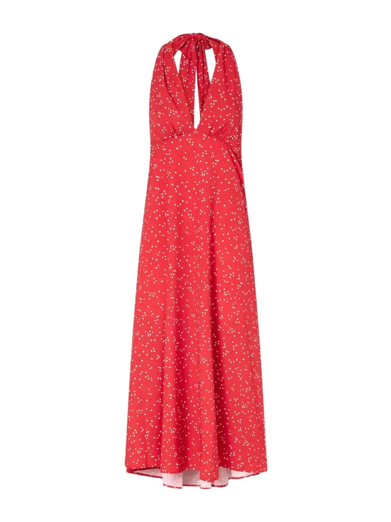 Faithfull Jennah Polka-dot Recycled-crepe Halterneck Midi Dress