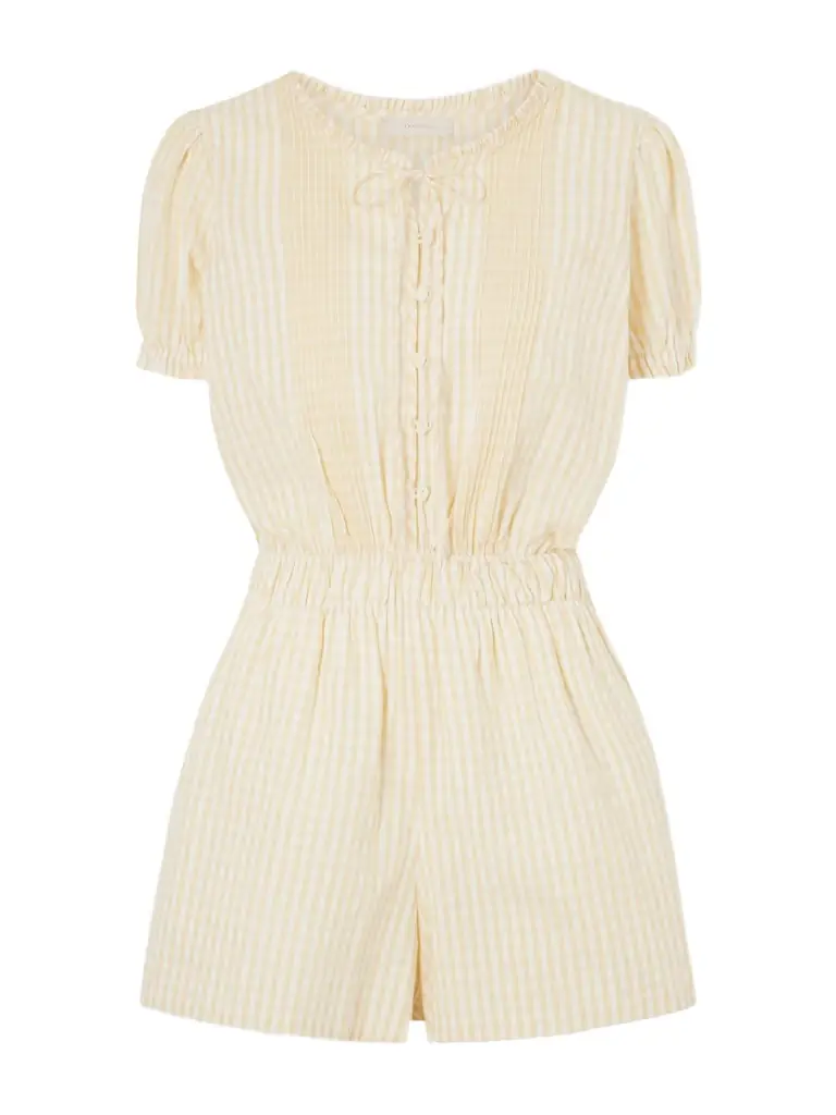 Faithfull Roma Ruffled Checked Cotton Playsuit