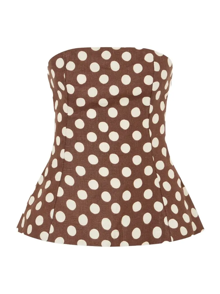 Faithfull Petro Strapless Polka-dot Linen Top