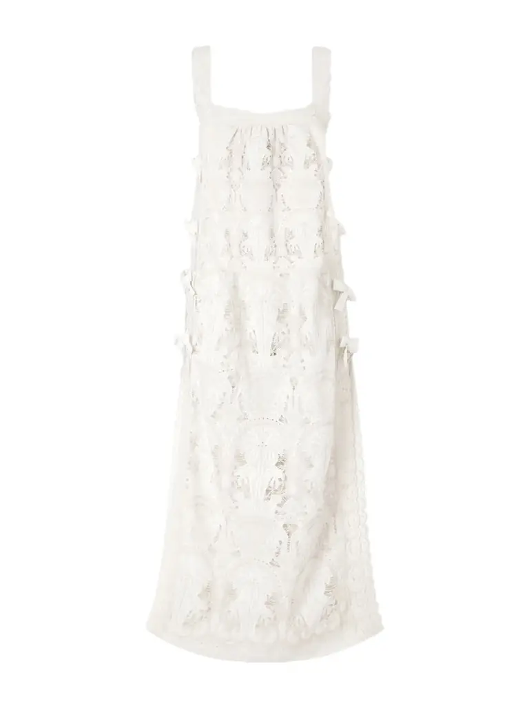 Loretta Caponi Fiocchini Lace-trimmed Broderie Anglaise Cotton-blend Maxi Dress