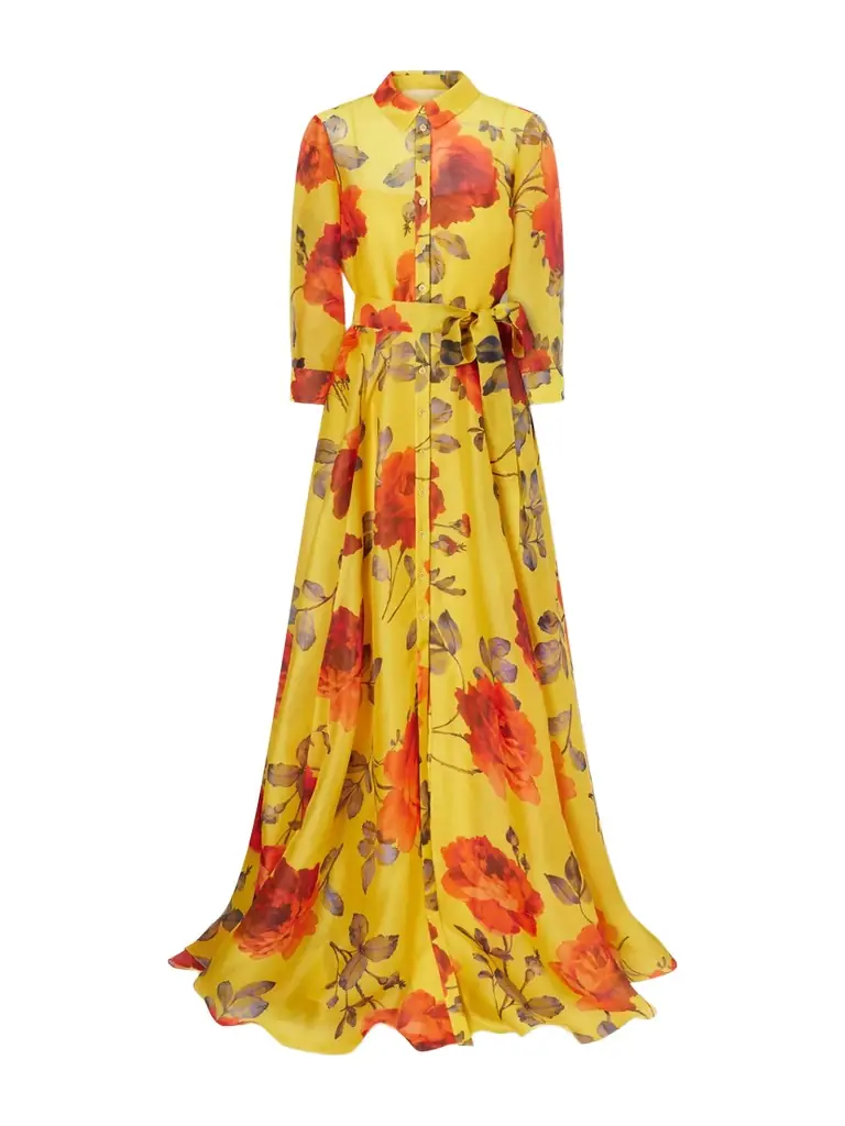 Carolina Herrera Belted Floral-print Silk-organza Gown
