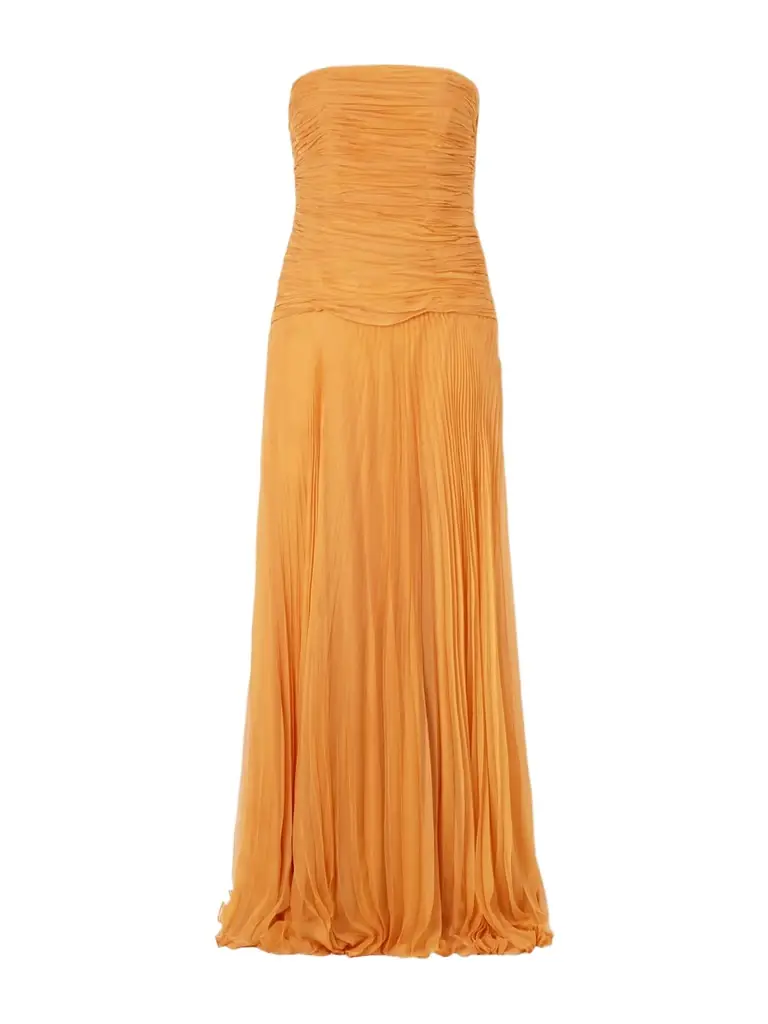 ANDRES OTALORA Puente De Sol Pleated Crinkled Silk-chiffon Maxi Dress