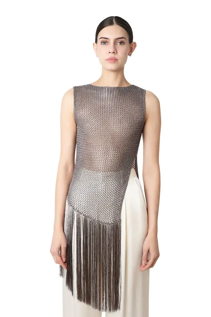 LAPOINTE Metallic Netting Fringe Asymmetric Top