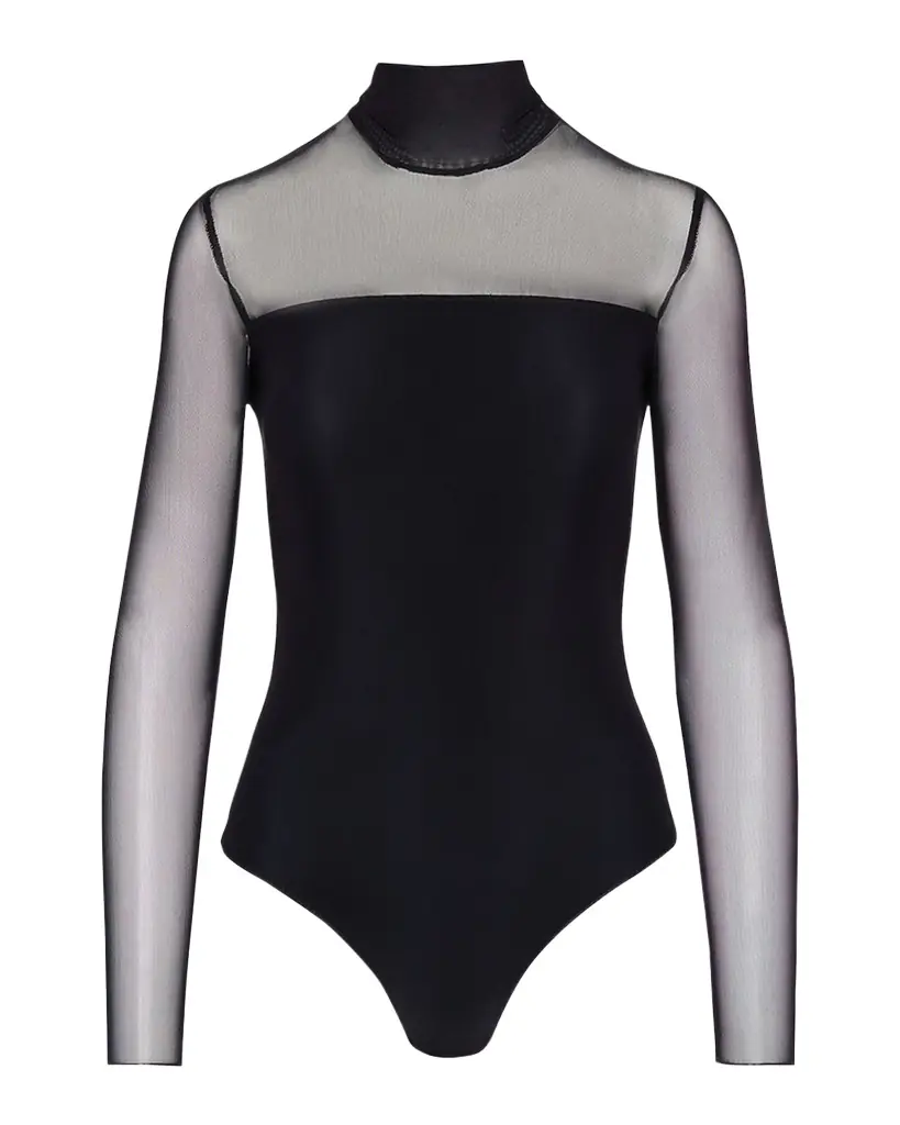 Commando Mock-Neck Strapless Illusion Long-Sleeve Mesh Bodysuit