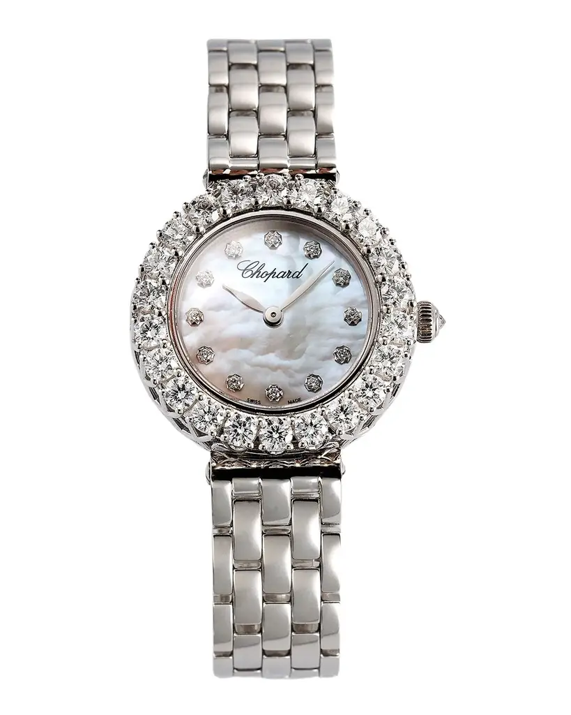 Chopard 18K White Gold 26mm Diamond Bezel and Mother-of-Pearl Dial Watch