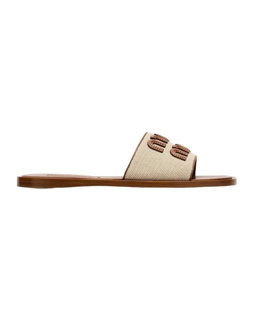 Miu Miu Canvas Logo Flat Slide Sandals