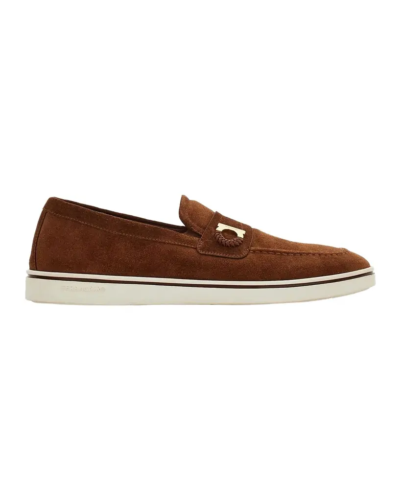 Ferragamo Men 's Suede Boat Shoe Loafers with Gancini