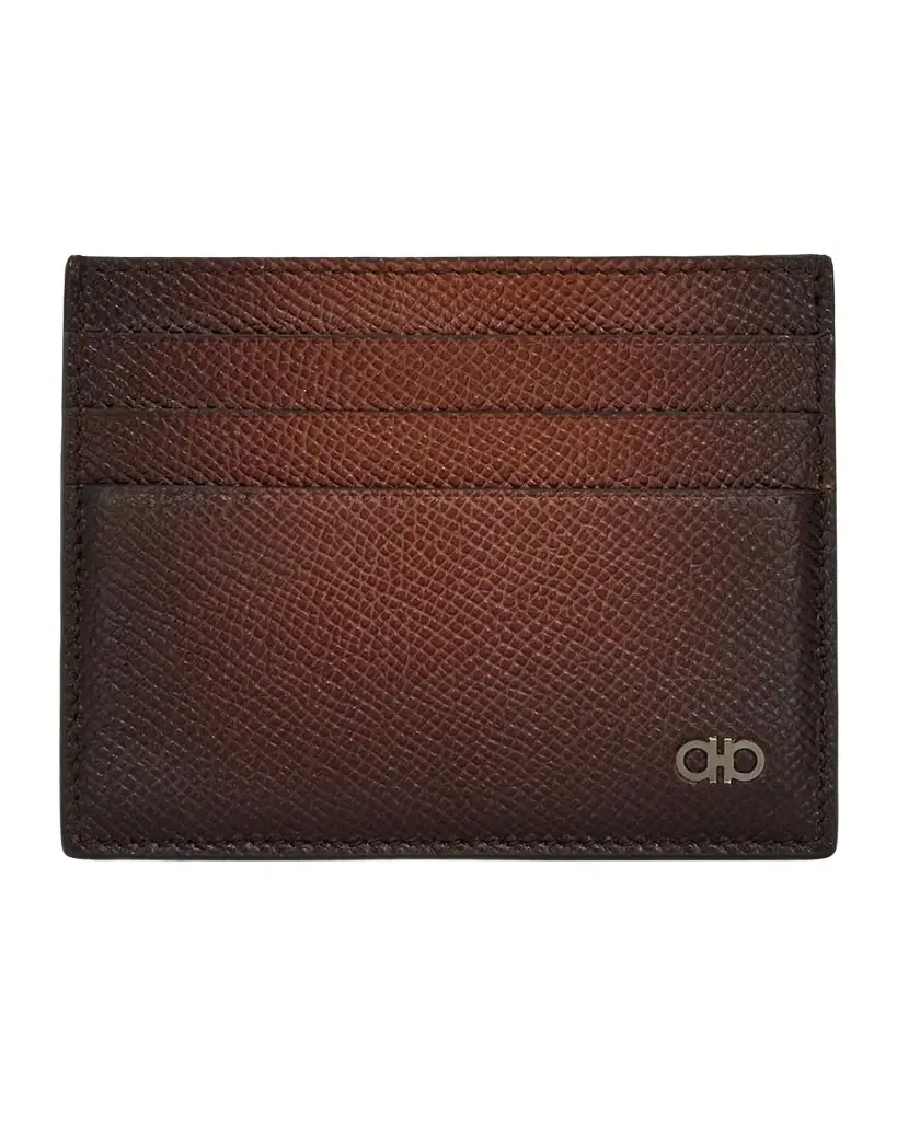 Ferragamo Men 's Micro Gancini Grain Leather Card Holder