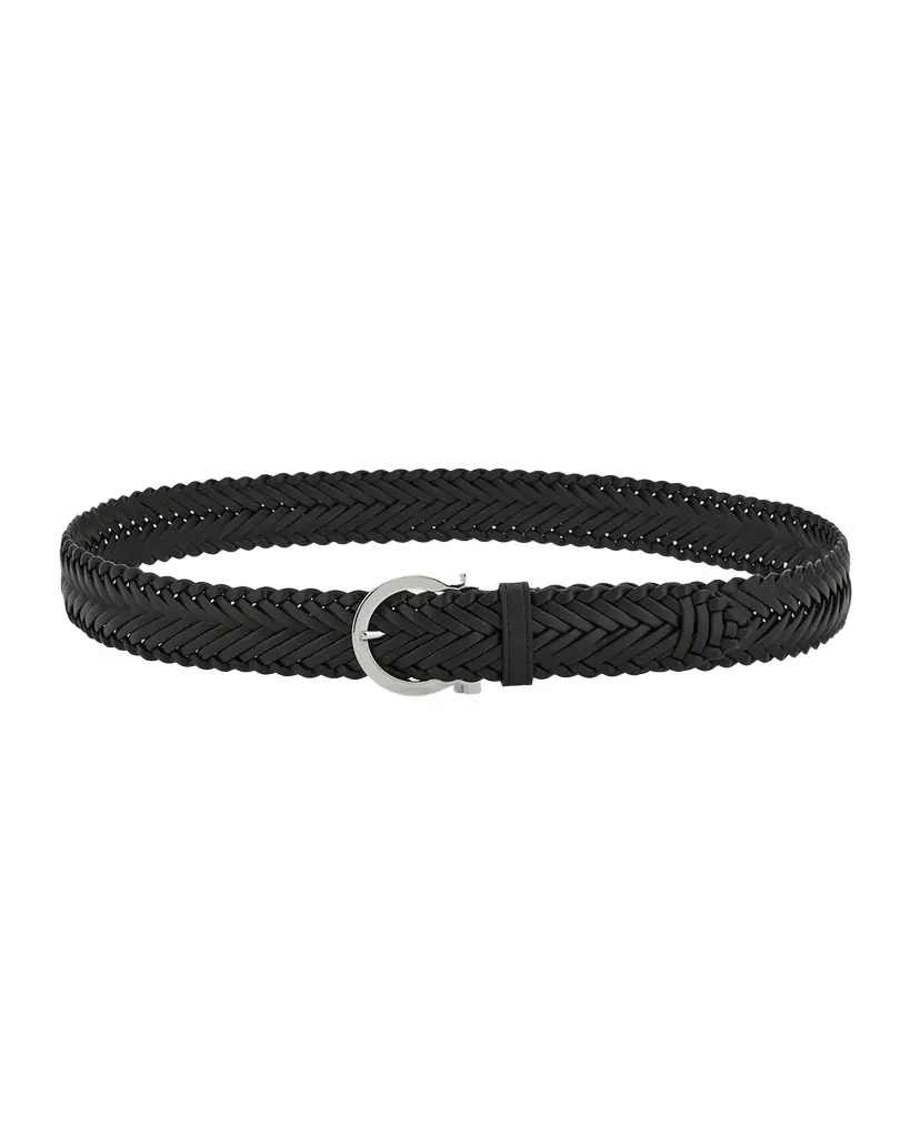Ferragamo Men 's Gancini-Buckle Woven Leather Belt