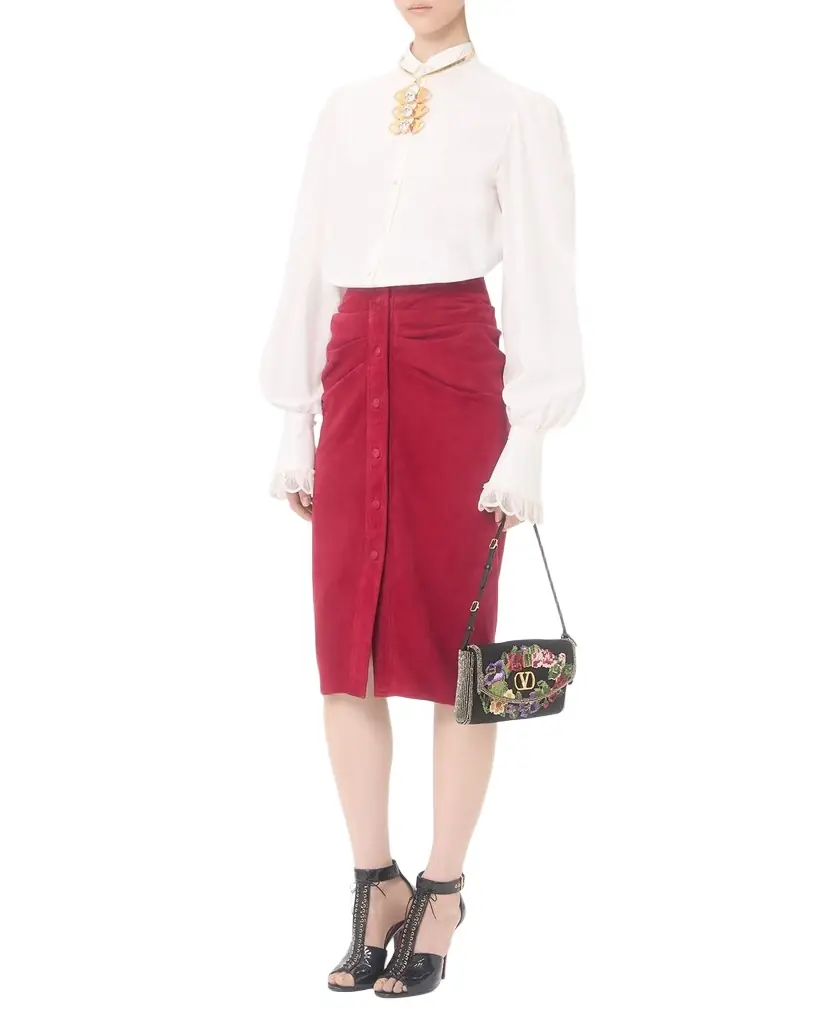 Valentino Garavani Ruched Suede Skirt