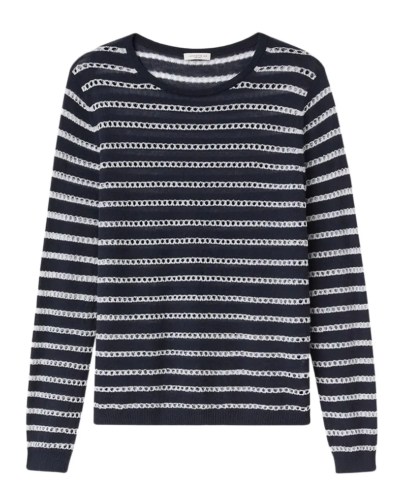 Lafayette 148 New York Pointelle Striped Fine-Gauge Cashmere Sweater
