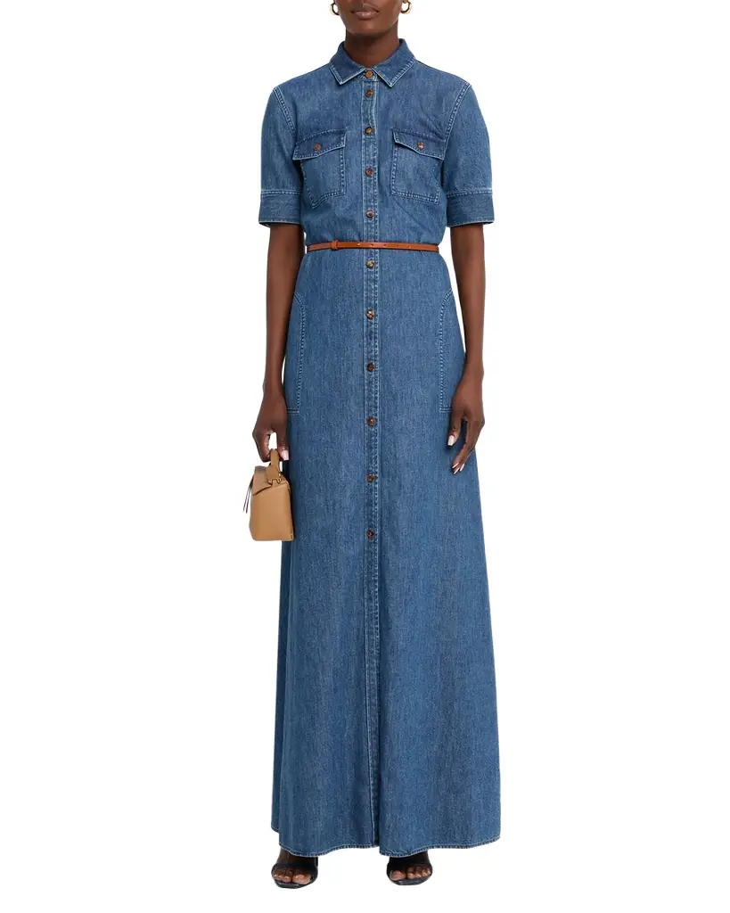 lafayette 148 denim dress Lafayette 148 New York Fringe-Trim A-Line Denim Dress