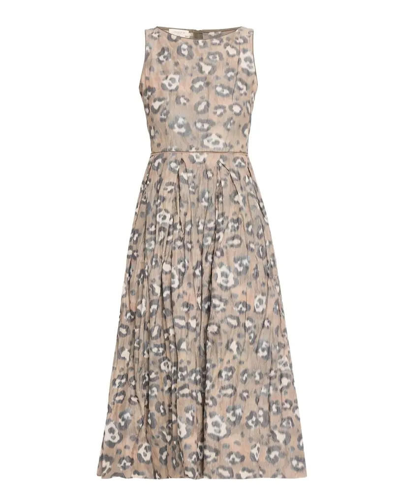 Lafayette 148 New York Pleated Leopard-Print Taffeta Midi Dress