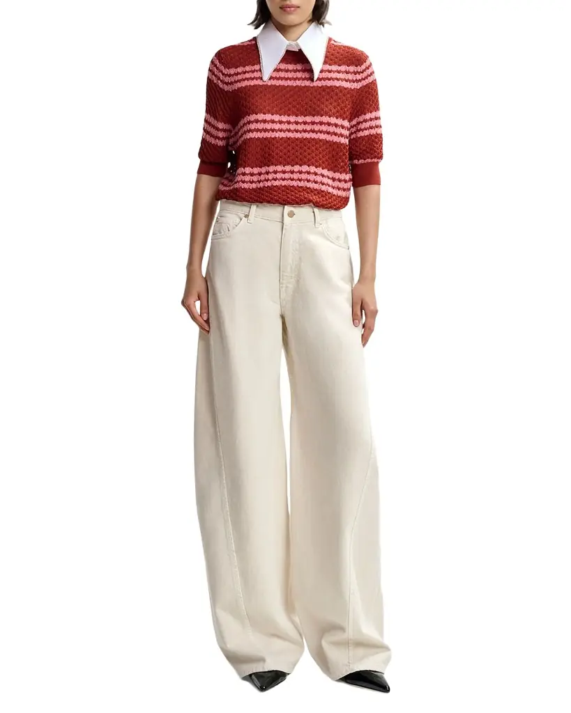 Essentiel Antwerp Jantasy Striped Honeycomb Knit Embellished Collar Polo