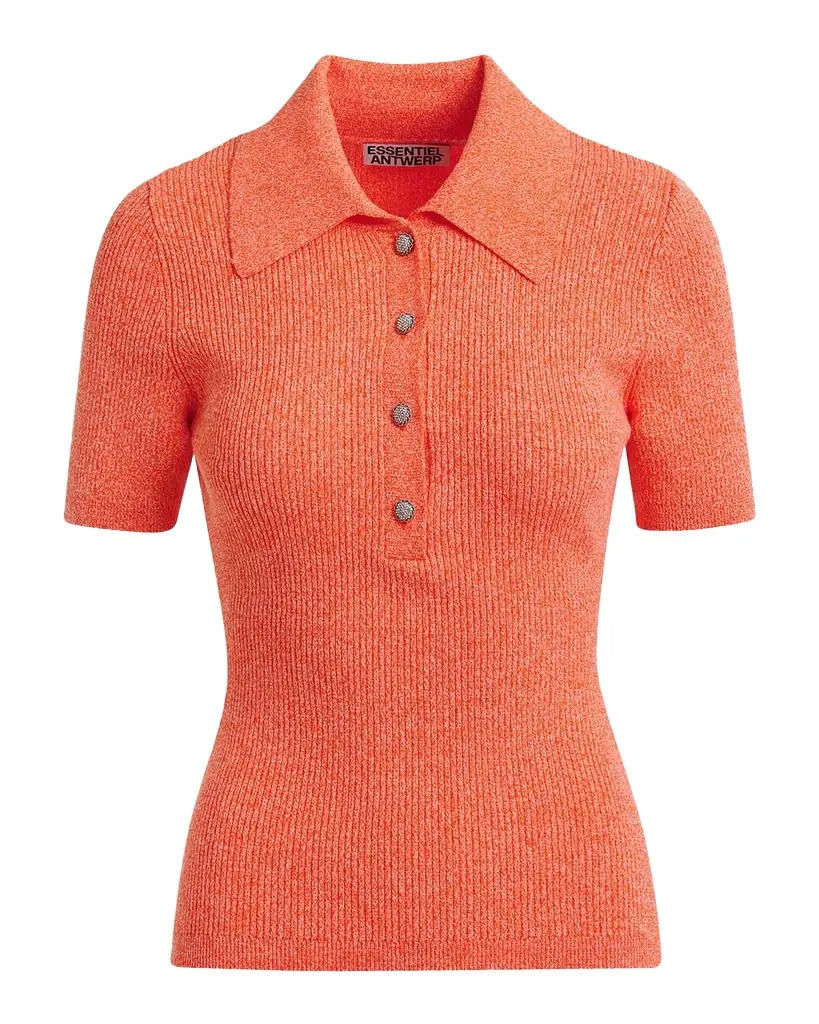Essentiel Antwerp Jabric Ribbed Polo with Jewel Buttons