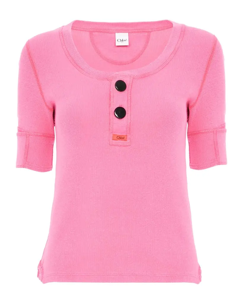 Chloe Short-Sleeve Cotton Rib Henley Top