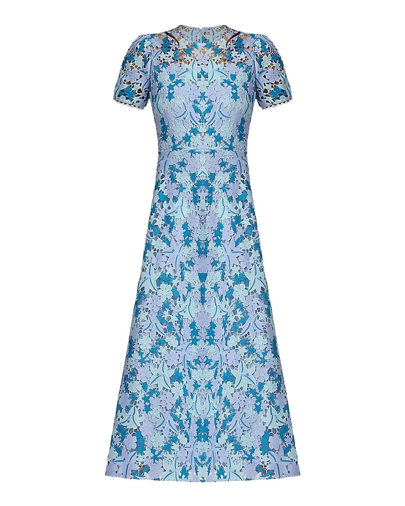 Shoshanna Preston Lace Short-Sleeve Tea-Length Dress