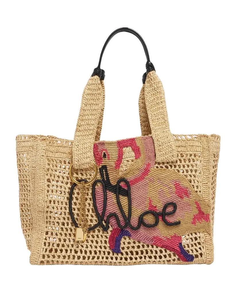 Chloe Summer Banana East-West Raffia Tote Bag