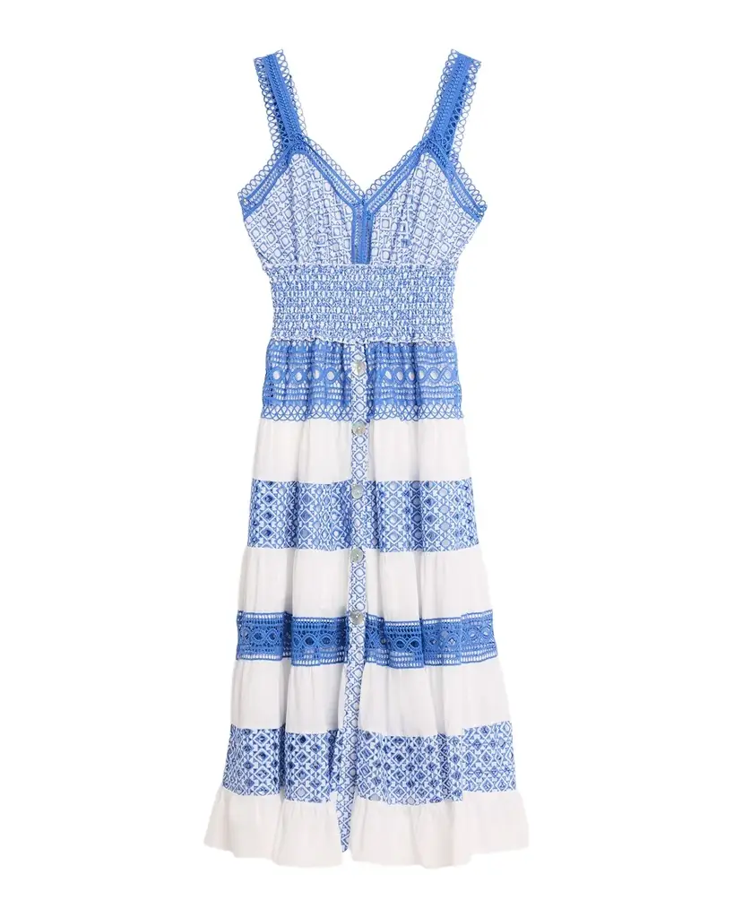 Milly Mixed Eyelet-Embroidered Midi Dress