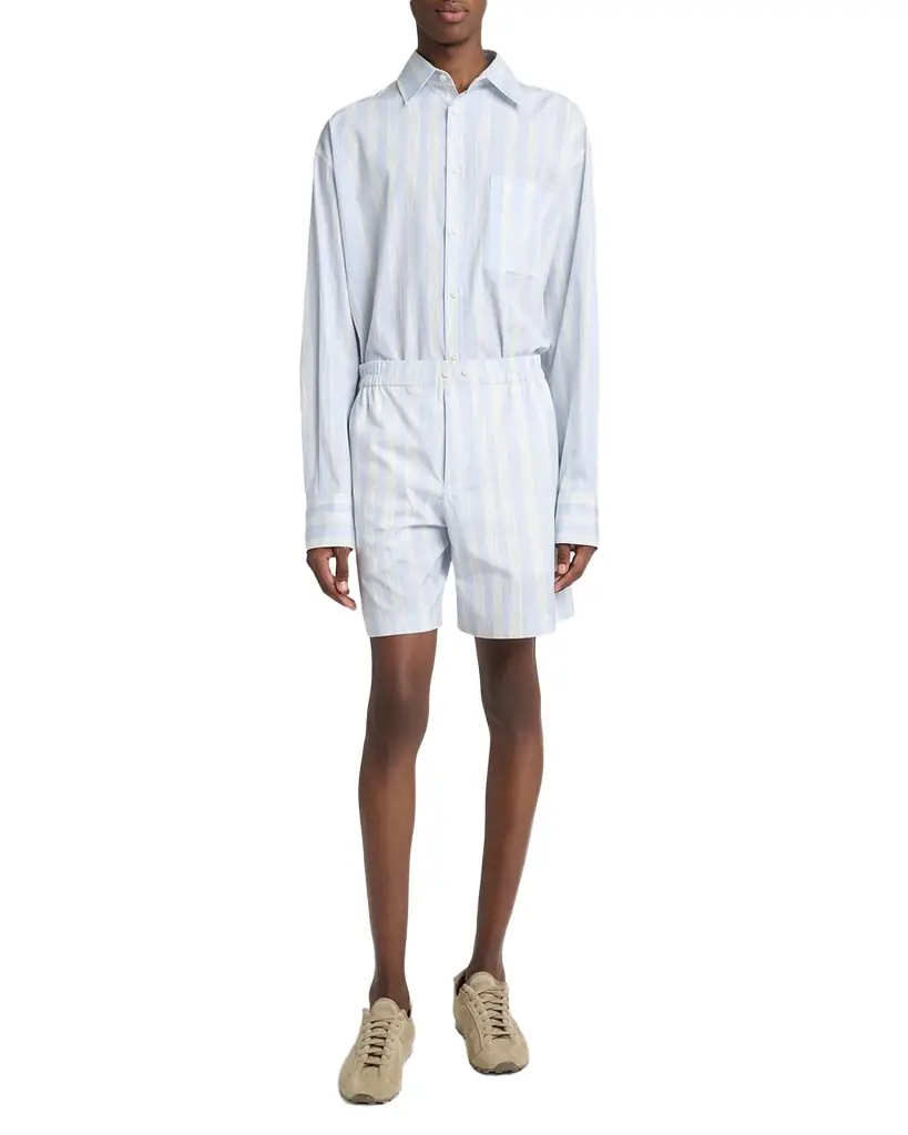 Jacquemus Men's Cotton Stripe Relaxed Flat-Front Shorts