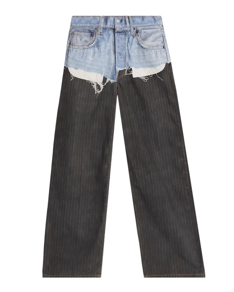 Acne Studios Men 's Mixed-Media Denim Pinstripe Relaxed Jeans