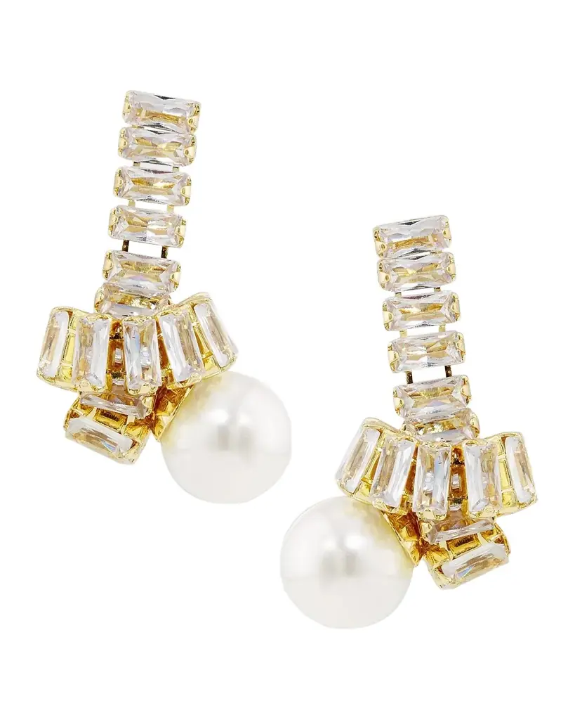 Golconda by Kenneth Jay Lane Baguette and Pearly Drop Earrings