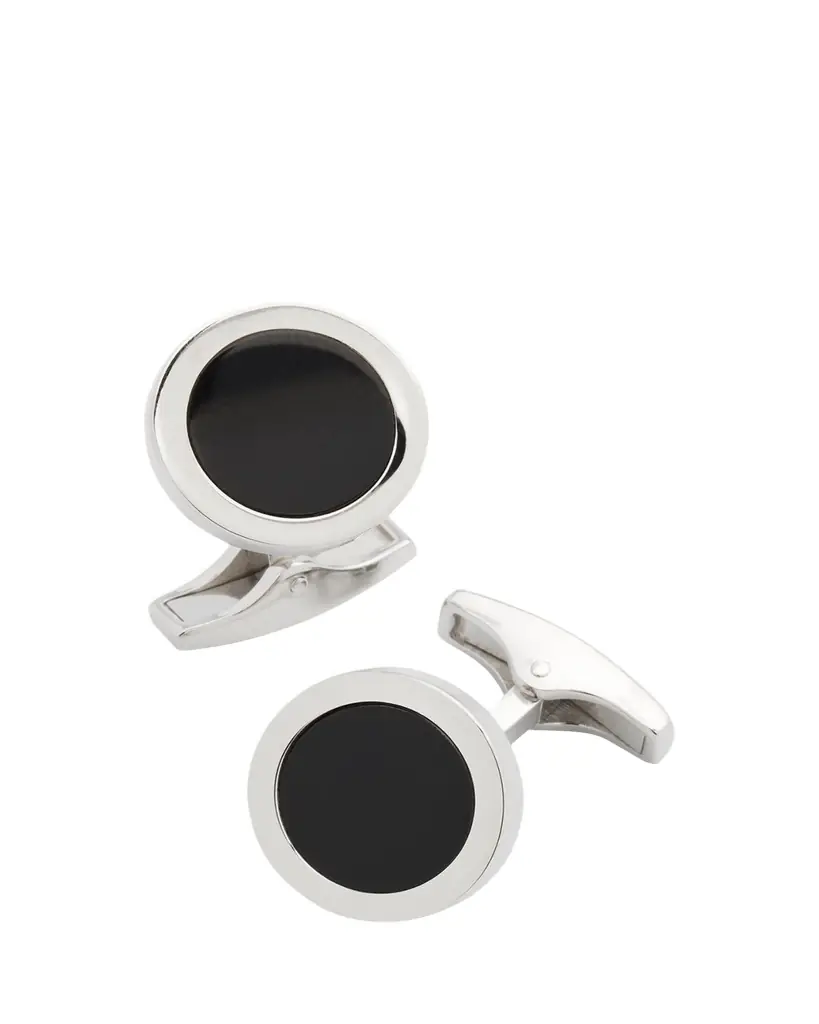 Jan Leslie Men's Round Black Onyx Cufflinks