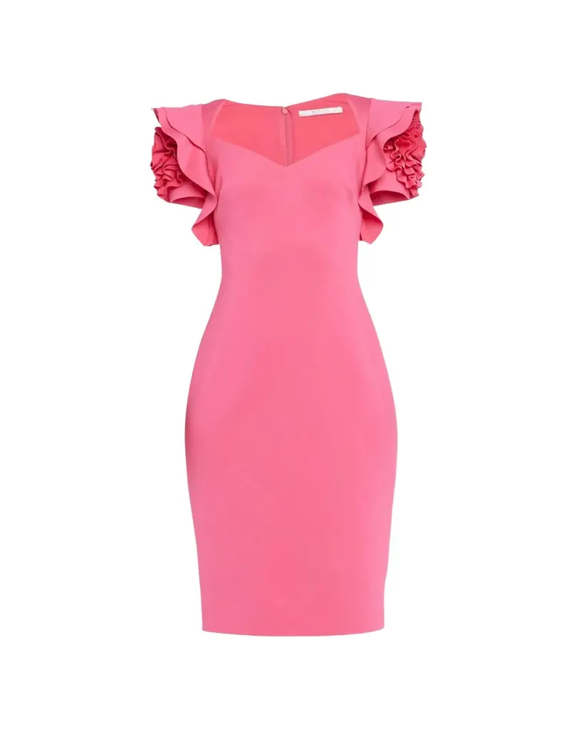 Badgley Mischka Collection Rosette-Sleeve Sweetheart Midi Dress