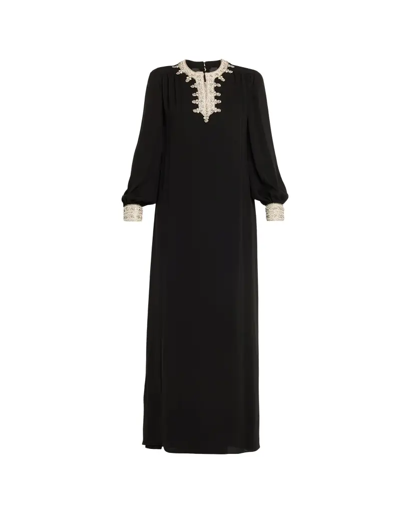 Valentino Garavani Crystal Silk Georgette Long-Sleeve Gown