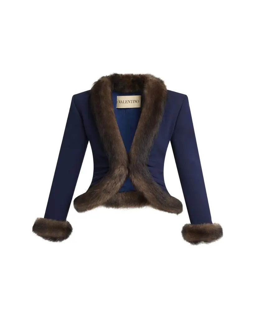 Valentino Garavani Wool Crepe Jacket with Shearling Trim