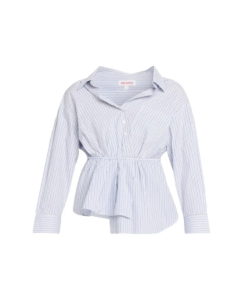 Rosie Assoulin Falling Off-The-Shoulder Striped Button-Down Shirt