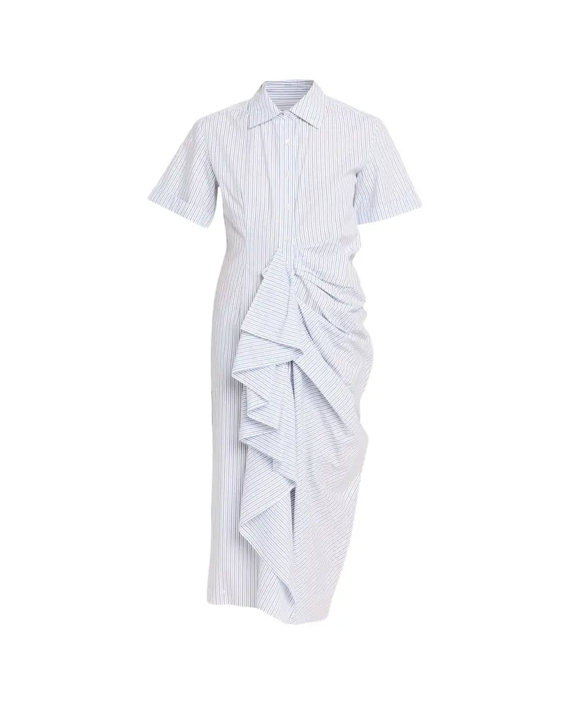 Rosie Assoulin Gathered Ruffle Striped Cotton Midi Shirtdress
