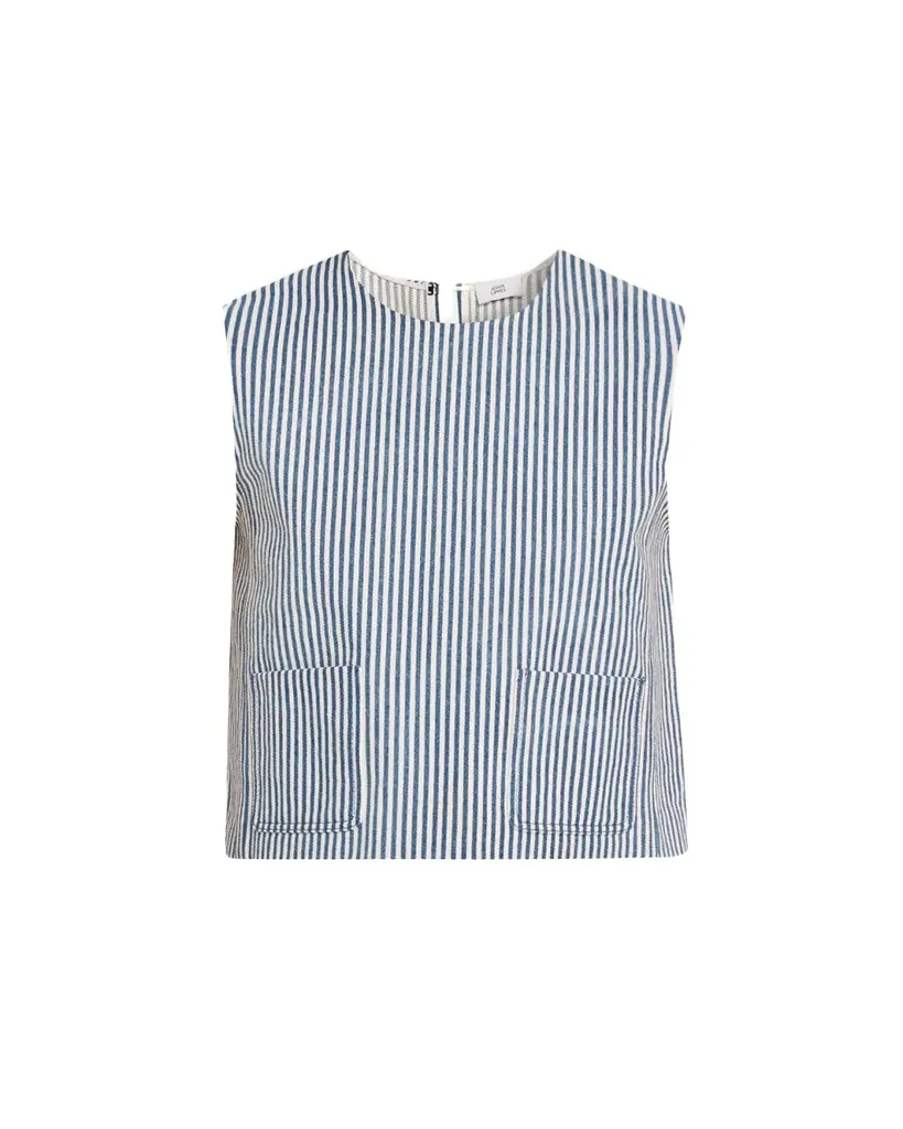 Adam Lippes Ludlow Striped Twill Sleeveless Top