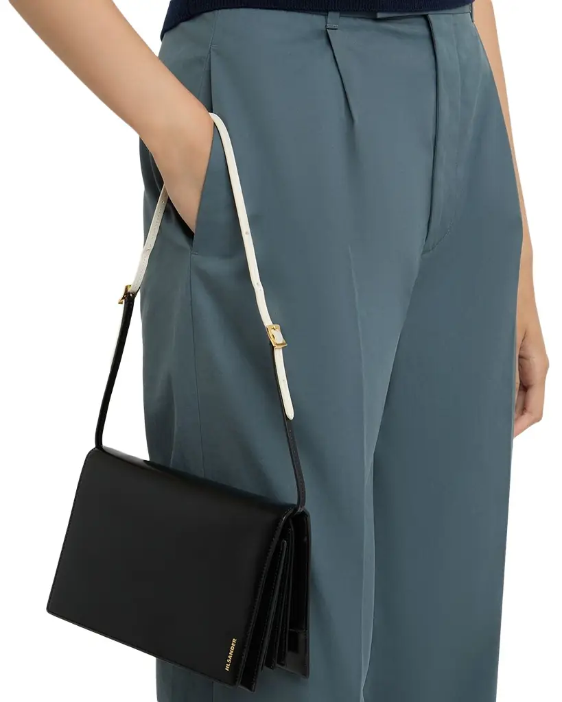 Jil Sander File Small Glossy Leather Shoulder Bag