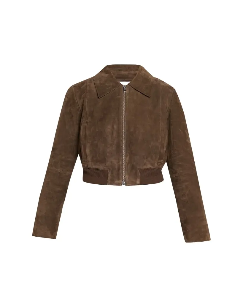 Vince Shrunken Suede Bomber Jacket