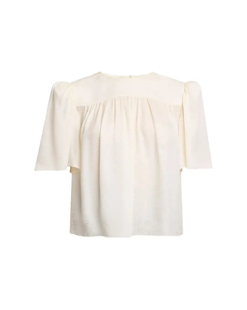 Chloe Strong-Shoulder Floral Silk Jacquard Top