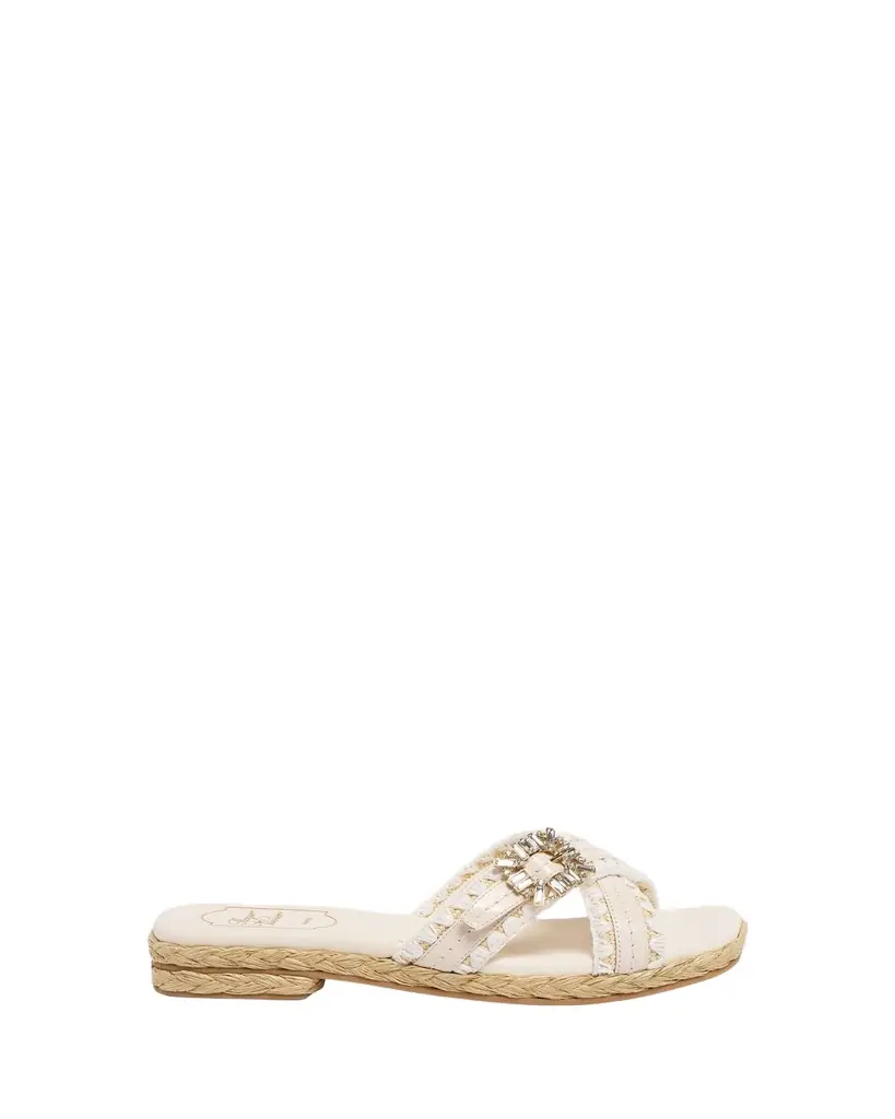 Roger Vivier Raffia & Leather Espadrille Sandals with Strass Buckle