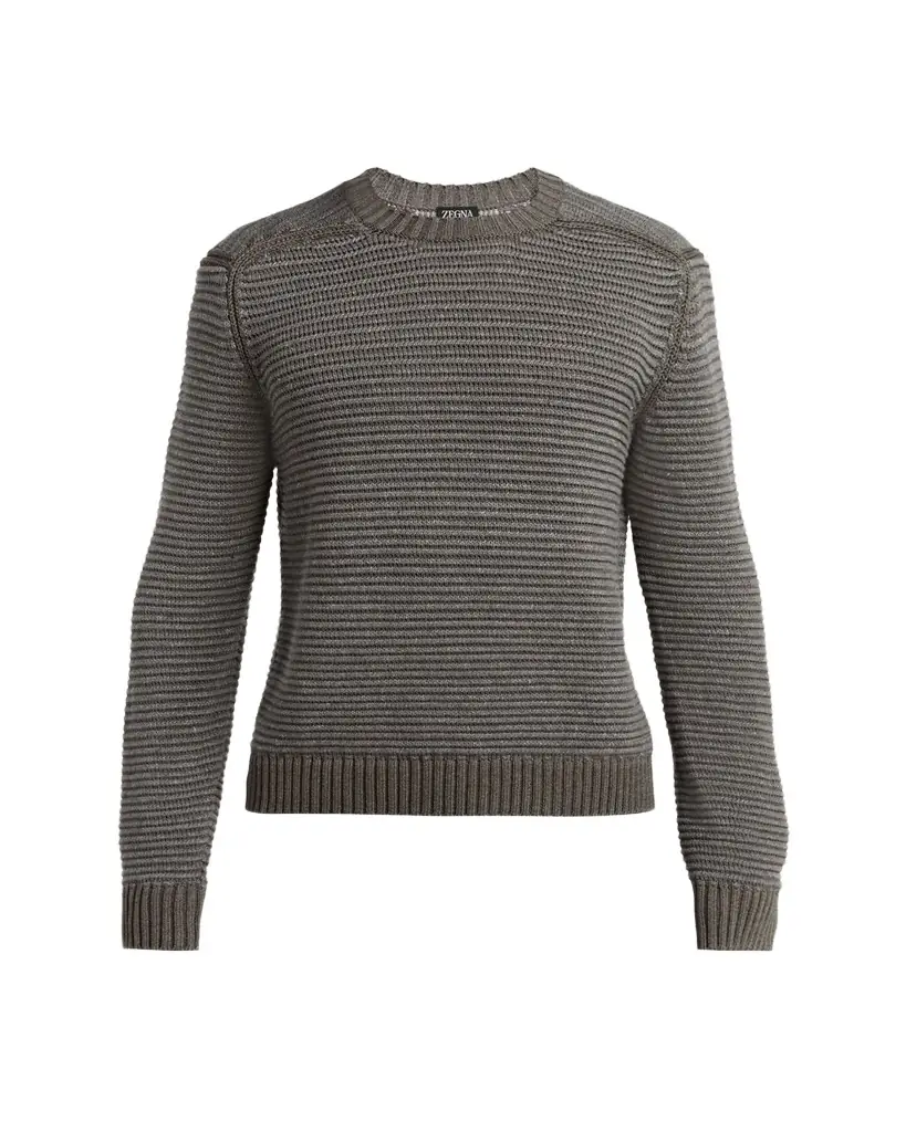 ZEGNA Men's Silk, Linen and Cashmere Ribbed Crewneck Sweater