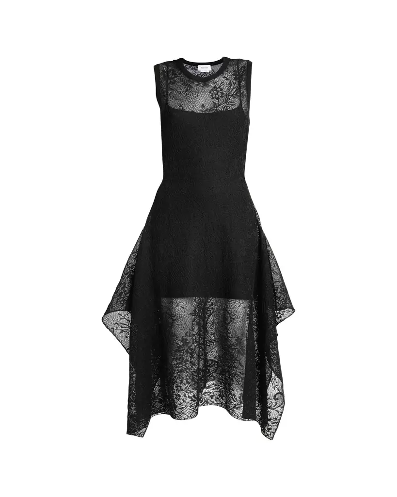 McQueen Floral Lace Semi-Sheer Sleeveless Dress