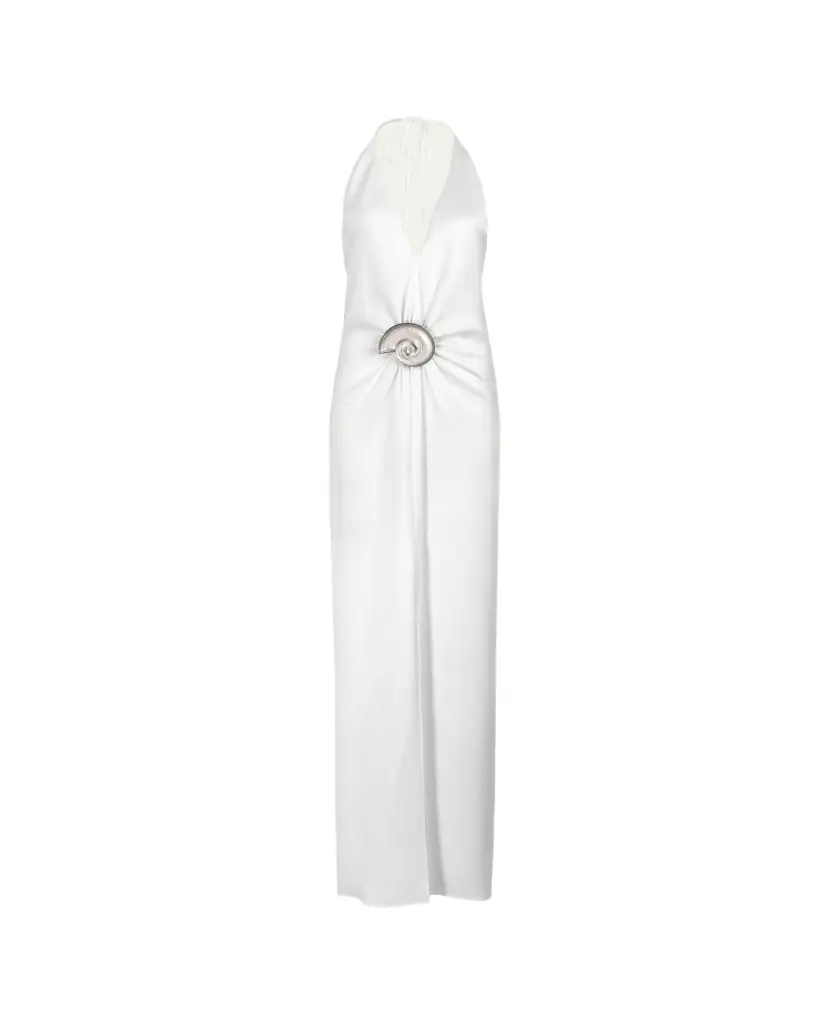 silvia tcherassi rowan gathered satin maxi dress Rowan Gathered Satin Plunging Halter Maxi Dress