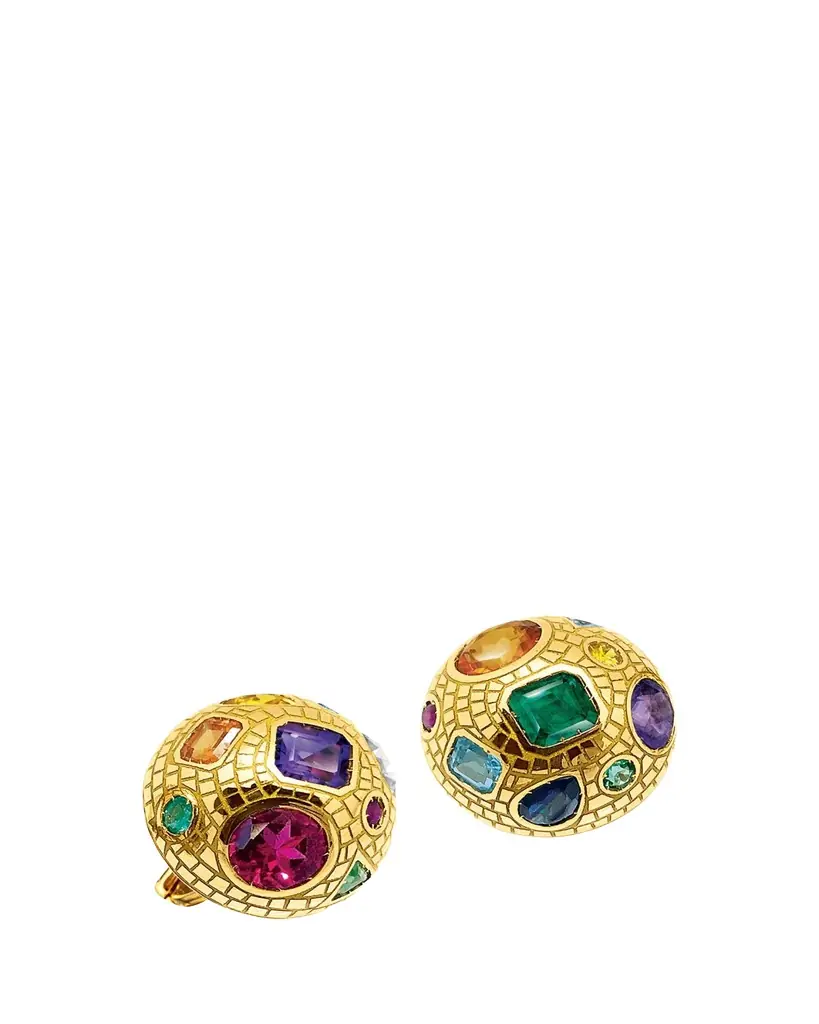 Verdura 18K Yellow Gold Mosaic Earrings