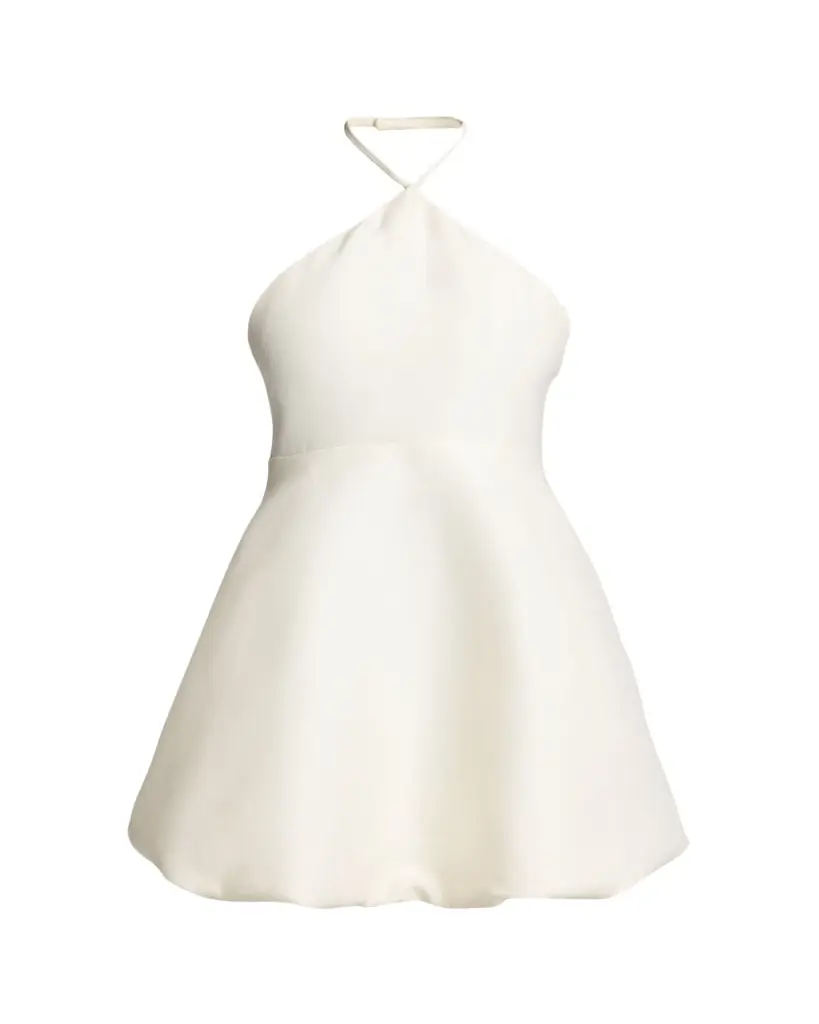 Balenciaga Sleeveless Silk-Wool Crepe Balloon Mini Halter Dress