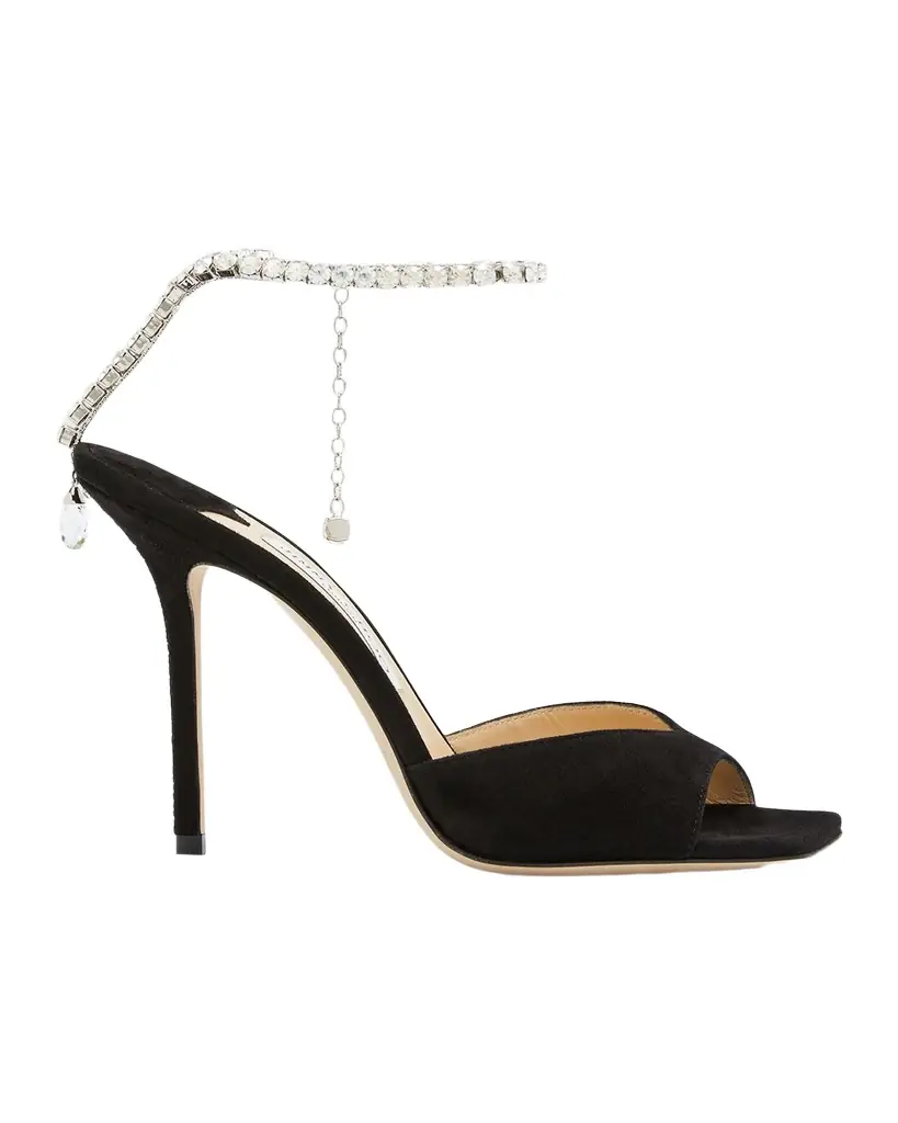 Jimmy Choo Saeda Suede Crystal Ankle-Strap Sandals