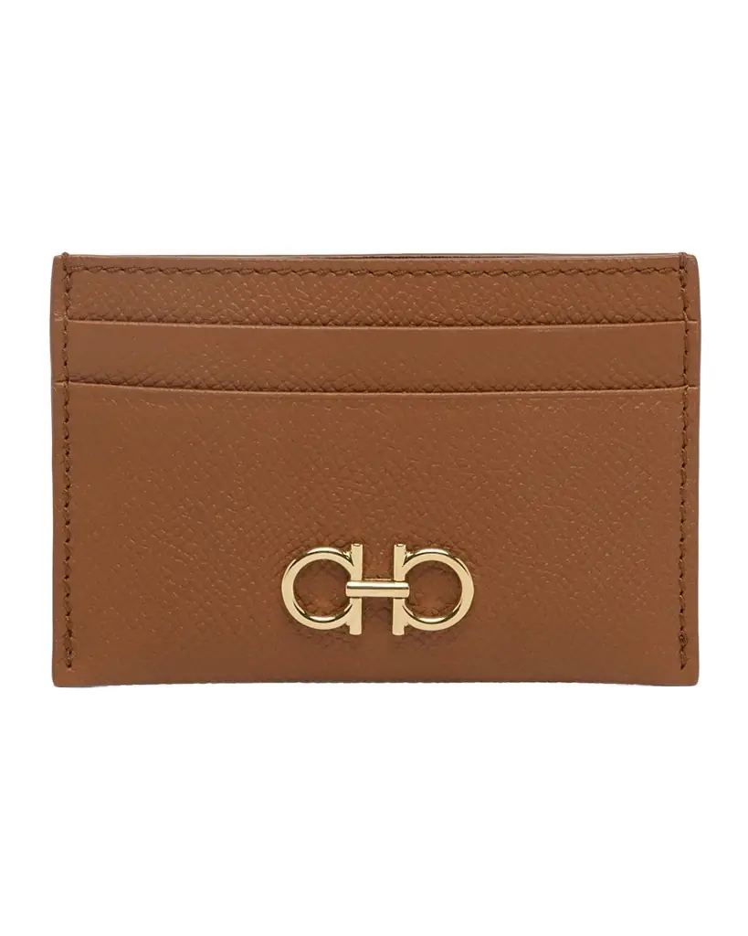 Ferragamo Hammered Leather Gancini Card Holder