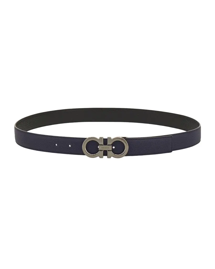 Ferragamo Men 's Double Gancini Reversible Leather Belt