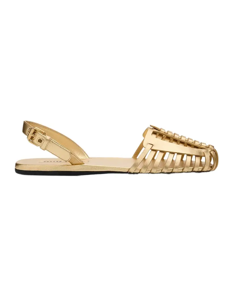Miu Miu Huarache Metallic Leather Slingback Flats
